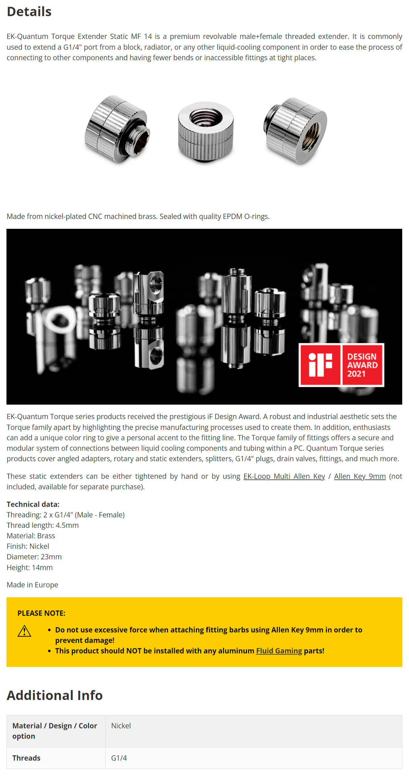 A large marketing image providing additional information about the product EK Quantum Torque Extender Rotary MF 14 - Nickel - Additional alt info not provided